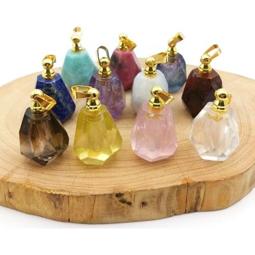 Natural cut agates fluorite Chakra Crystal Quartz Gems stone Perfume Bottle Pendant charm faceted Pendant for Necklace Jewelry