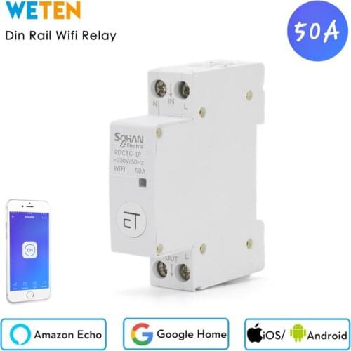 Din Rail Wifi Relay Switch Time Relay AC 220V 50A Tuya eWelink App Remote Control Work with Alexa Google Home Smart Delay Relay