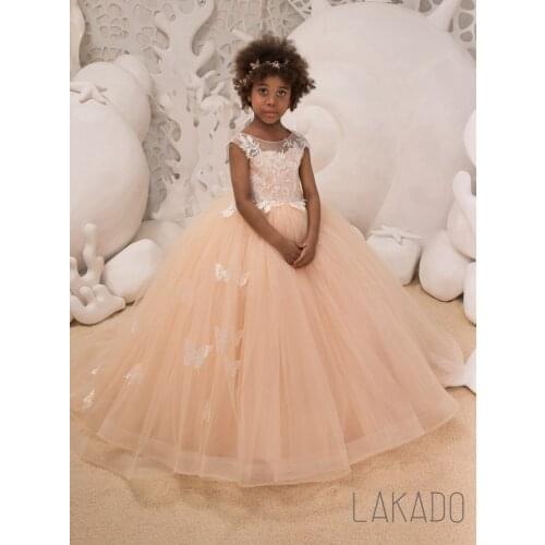 Lace Butterfly Applique Kids Pageant Dresses Birthday Party Dress for Girls Robe florale