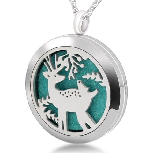 Christmas Deer 316L Stainless Steel Aromatherapy Pendant Essential Oil Diffuser Necklace Perfume Locket Jewelry