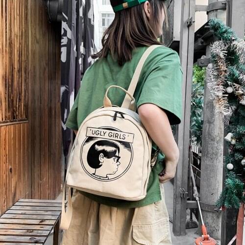 Women Canvas small backpack Fashion Portable cartoon printing students school bag 2021 Young girl mini daypack travel backpacks