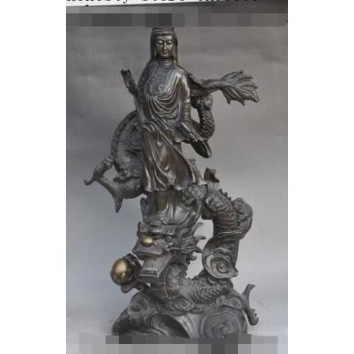 S01928 27" china tibet buddhism bronze animal dragon Kwan-Yin Bodhisattva buddha statue