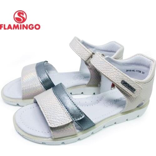 FLAMINGO 2020 Summer kids Sandals Hook& Loop Flat Arched Design Chlid Casual Princess Shoes Size 31-36# For Girls 201S-HL-1758