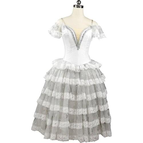 Silver White Swan Lake Romantic Ballet Tutu Dress Girls Gray Ballerina Dress Women Gold Ballet Long Costume Adult Performance