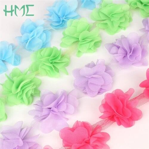 Misaya 3D Chiffon Cluster Flowers Lace Dress Decoration Lace Fabric Applique Trimming Sewing Supplies 2yards