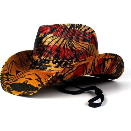 Summer Straw Cowboy Hat Women Men Western Sombrero Hombre Hat Western Shape-It Brim Windproof Rope Sun Hat
