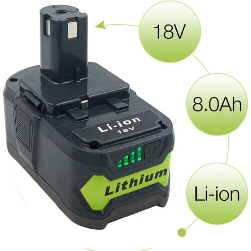 18V 8000mAh Li-ion Replacement for Ryobi 18V Battery RB18L40 RB18L50 RB18L60 P108 P107 BPL1820 P122 P104 P105 P102 P103 ONE