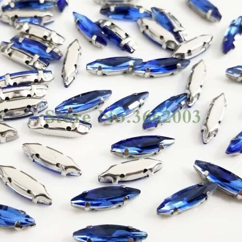 4x15mm 50pcs/pack Light blue Horse eye shape Glass Crystal sew on claw rhinestones,Diy Clothing accessories SWM41511