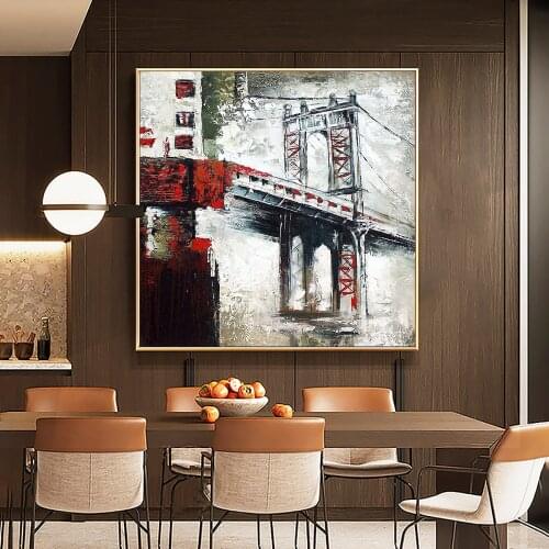 Textured Bridge Oil Painting On Canvas Abstract 100% Hand Painted Wall Art Handmade Building Oil Painting For Home Decor