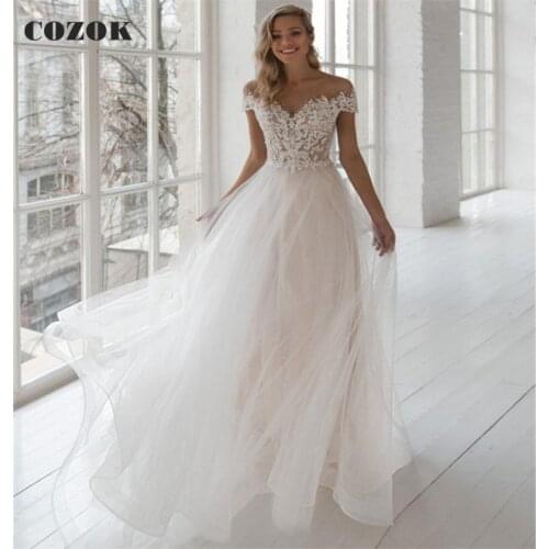 A-line Short Sleeve Tulle Lace Appliques Wedding Dresses Long Formal Elegant Bride Wedding Gowns Custom Size CZ76