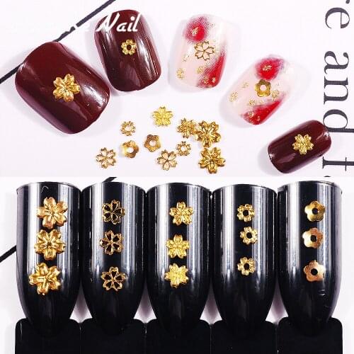 3-5mm 3D Gold Color Studs Nails Art Rivet Decoration Charms Flowers Shape Design Metal Thin slice Accessories for DIY