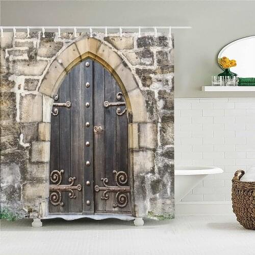Retro Old Door Brick Wall Scenery Bath Curtain Waterproof Fabric Shower Curtains Vintage Style Bathtub Screen for Bathroom Decor