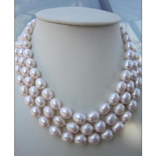 3 row AAA 12-14 mm natural south white baroque pearl necklace 17-19"