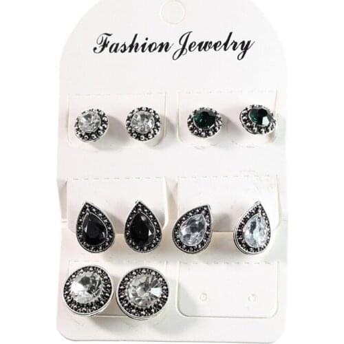 5 Pairs/Set Women Vintage Earrings Jewelry Ear Stud Earrings Vintage Female Crystal Stud Earrings