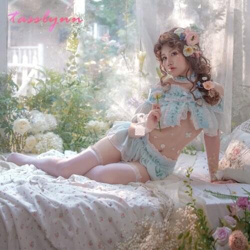 Blue Cute Pea Princess Cosplay Halloween Costumes for Women Sexy Top Skirts Set Binding Uniform Sweet Cosplay Bodysuit