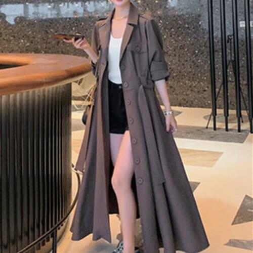 Temperament Mid-Length Trench Coat Female 2021 New Spring Autumn Korean Fashion Vintage Elegant Woman Windbreaker Overcoat A584