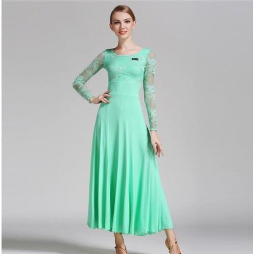 Ballroom Lace Women Stage Waltz Ballroom Dress Tango Mint Green