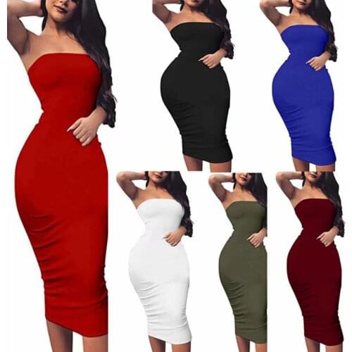 Sexy Off Shoulder Tube Dress Summer Women Black White Basic Bodycon Sun dress Strapless Stretchy Bandage Robe Femme