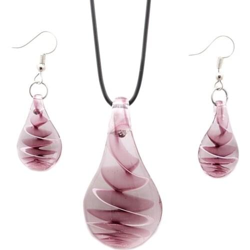 Chinese Style Retro Handmade Personality Pendant Female Pink Water Drop Pendant Earring Necklace Set