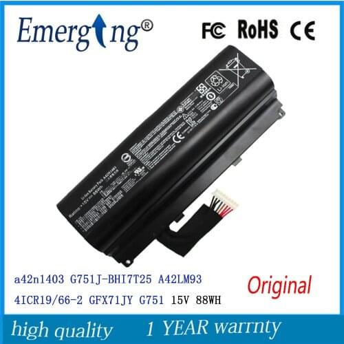 15V 88WH Original New Laptop Battery for ASUS a42n1403 G751J-BHI7T25 A42LM93 4ICR19/66-2 GFX71JY G751