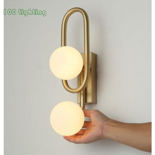 2 White Glass LED Loft Wall light Matte Gold Nordic Living room Wall Sconce Bathroom Bedroom Wall lamp G9 90-260V Surface Mount