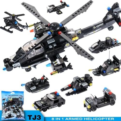 695+PCS City Police Station Construction Building Blocks 8 IN 1 SWAT Truck Blocks Educational Toys For Children Kids Gift