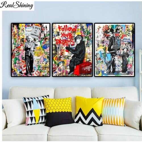 Gorilla 5D DIY Diamond Painting Cross Stitch 3 Panel Follow Your Dreams Monkey Picture Mosaic Diamond Embroidery FS7266