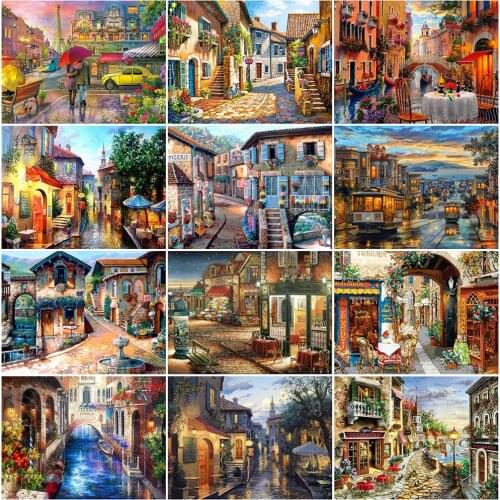 EverShine Diamond Painting Street Cross Stitch Full Square Diamond Embroidery Landscape Picture Of Rhinestones Handmade Gift