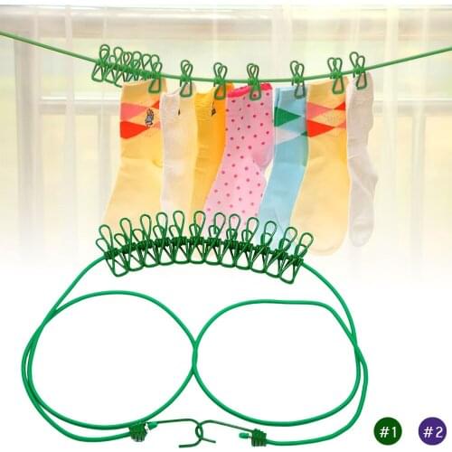 Behogar Portable Elastic Windproof Clothes Hang Rope Clothes Line Dryer Hanging Clips for Outdoor Indoor Home Drying