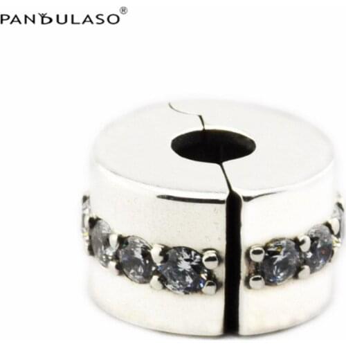 Shining Road Clear CZ Clip 925 Silver Original Beads For Jewelry Making For European Woman Bracelets DIY Sterling Silver Beads