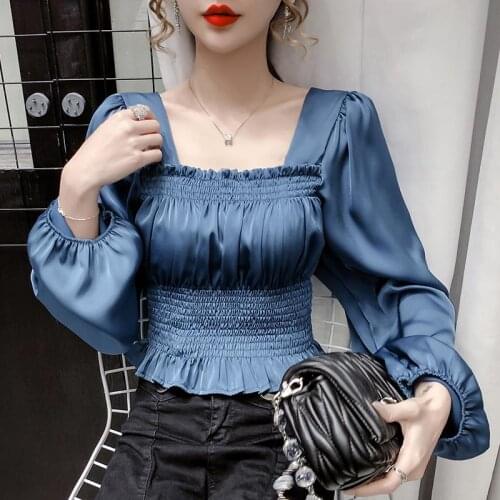 Blouse Women Square Collar Shirt Womens Spring and Autumn Long Sleeve Chiffon Ruffle Top Blusas Ropa De Mujer