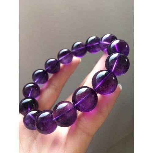 15.6mm Genuine Natural Purple Amethyst Crystal Round Beads Bracelet