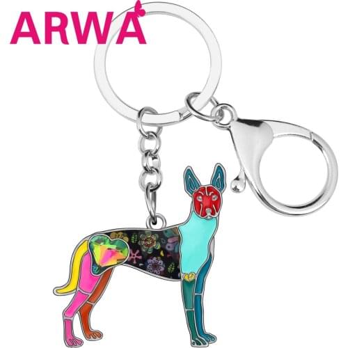 ARWA Alloy Enamel Rhinestone Mexican Hairless Dog Key Chains Animal Key Rings Jewelry For Lady Girl Teens Charm Gift Decorations