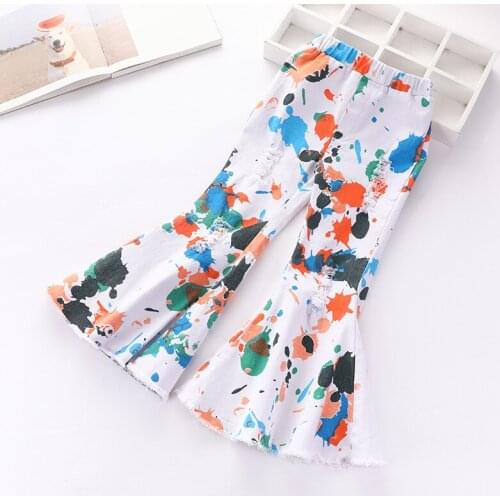 Girls Pants European Print Boot Cut Children Bottoms 2-7Year