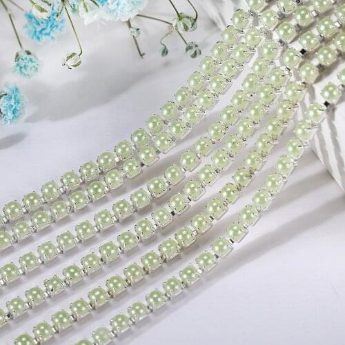 Color Pearl Factory sale High Density 1M 19 colors crystal Rhinestone Silver base claw close cup Chain Sew On glue on diy trim