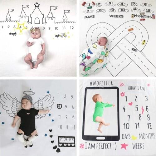 Baby Monthly Growth Milestone Blankets Infant Photography Props Background Cloth Cartoon DIY Commemorate Rug For Baby Gifts