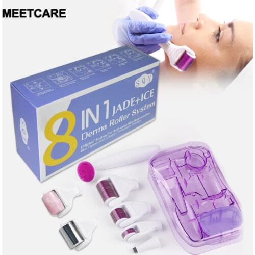 DRS 8 in1 & 6 in1Derma Roller Rose Jade ICE Dermaroller for Multi Skin Care Treatment Microneedle Kit Body Massage Anti Aging