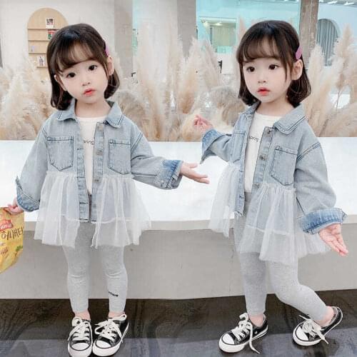 Baby Girls Denim Lace Mesh Jacket Spring Autumn Infant Kids Jeans Clothes Childrens Outdoor Denim Coat Princess Elegant Costume