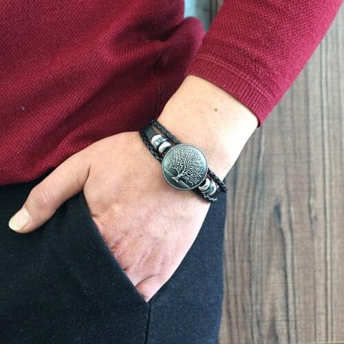 Eif Dock Black Tree Of Life Charm Leather Bracelets For Women 2020 Fashion Trendy Cuff Wide Wrap Bracelet Female Jewelry