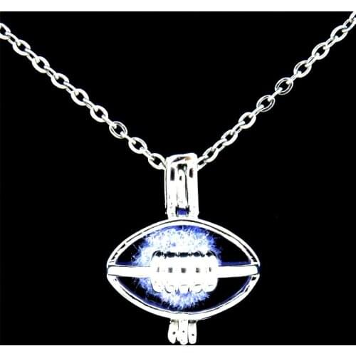 GLOWCAT K477 Rugby Football Shape Beads Cage Essential Oil Diffuser Aromatherapy Oyster Pearl Cage Trendy Locket Necklace