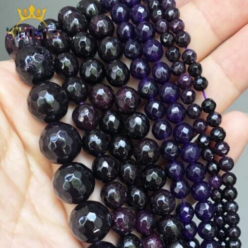 Faceted Purple Amethysts Beads Natural Loose Stone Beads For Jewelry Making DIY Bracelet Necklace Accessories 15'' 4/6/8/10/12mm