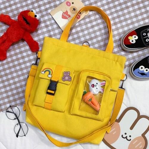 Canvas Tote Bags Women Shopper Designer Handbags 2021 Fashion Casual Cute Cartoon Rabbit Carrot Schoolbag Ita Bag Crossbody Bags