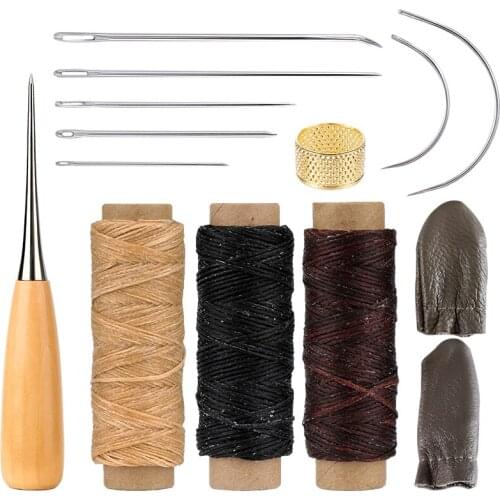 Nonvor Leather Sewing Kit Leather Repair Tools With Needles Thread Thimbles Awl Leather wax thread Hand Sewing DIY Tool Craft