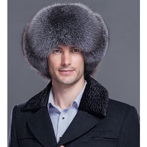 New Male Winter Warm Hats Genuine Fox Fur Bomber Hat Fox Fur Protection Ear Cap Genuine Leather Raccoon Fur Cap Men Caps HL-01
