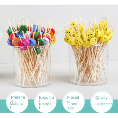 100PCS Disposable Party Tableware Bamboo Fork Wedding Supplies Self-service Fruit Dessert Cocktail Fork Smiley Face Fruit Sign