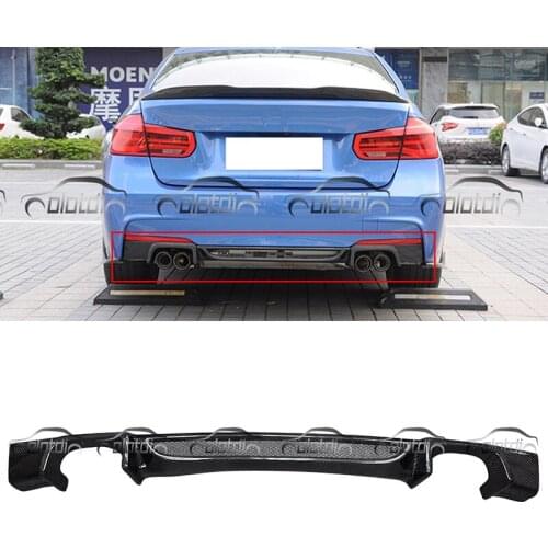OLOTDI Carbon Fiber Bumper Spoiler Rear Lip Diffuser for BMW F30 M-Tech M-Sport Package Quad Exhaust Tips Auto Tuning