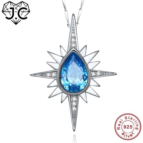 J.C Excellent Emerald & Blue White Topaz Necklace 925 Sterling Silver Pendant Fine Jewelry Women/Girl Party Dating Gift