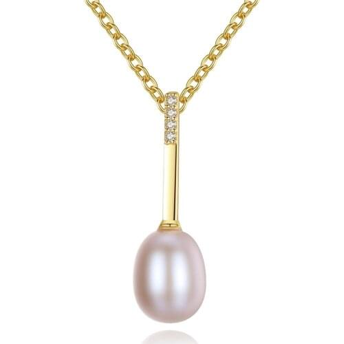Sterling 925 Silver Necklace Freshwater Pearl Pendant Necklace For Women Inlaid 3A Zircon 7-8mm 3 Color Pearl Fine Jewelry