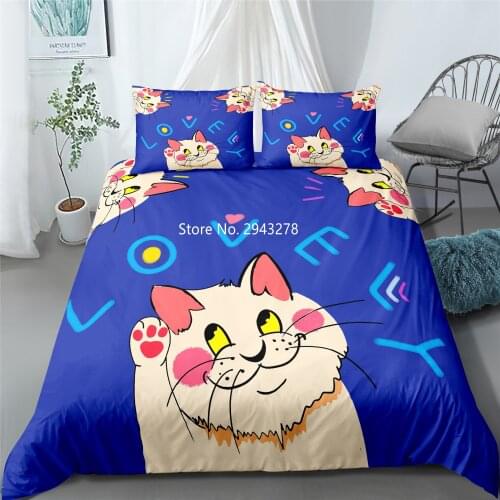 Cartoon Cat Series Design Lovely Duvet Quilt Cover Pillowcase Bedding Children Bedroom Decoration Home Textile Color Printing