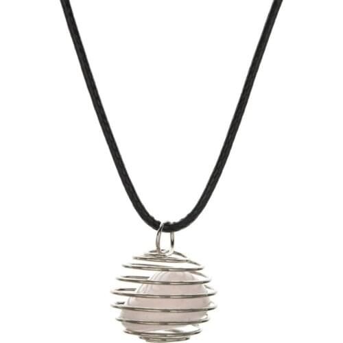 Silver Plated Wire Wrap Irregular Shape Many Colors Quartz Stone Pendant Black Rope Chain Necklace Fashion Jewelry